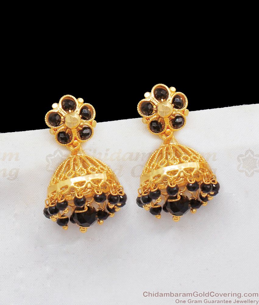 Traditional Black Crystal Gold  Jhumkas For Daily Wear ER2089