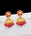 South Indian Red Crystal One Gram Gold Jhumkas Daily Wear ER2090