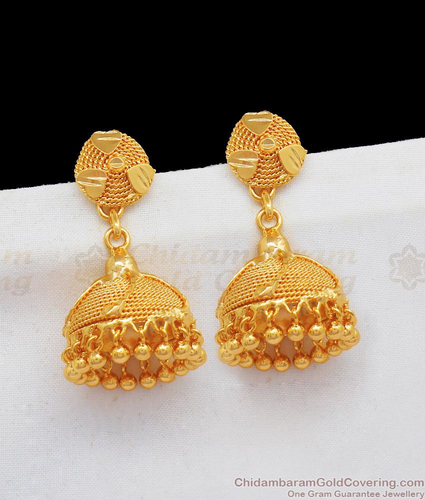 Simple And Plain Gold Jhumkas Design One Gram Gold Jewelry ER2095