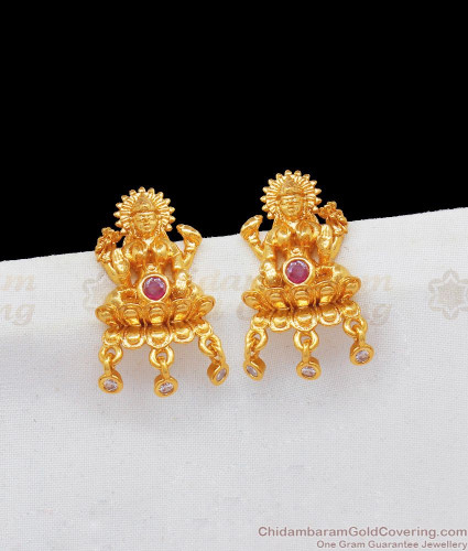 Real Gold New Arrival Lakshmi Gold Stud For Girls One Gram Gold
