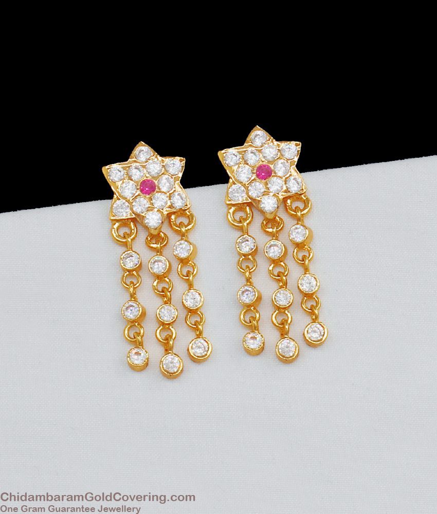 Stunning Star Design Ruby White Stone Imponr Earrings ER2107