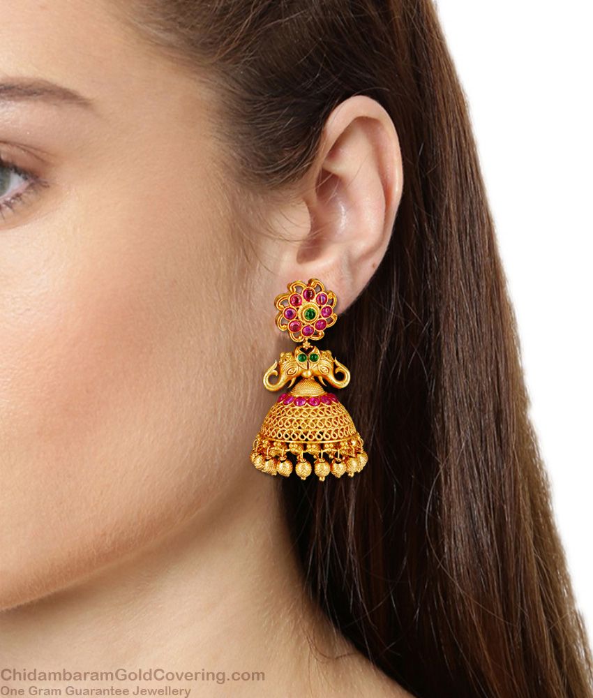 First Quality Temple Jhumka With Kemp Stone Antique Earrings Collection Online ER2113