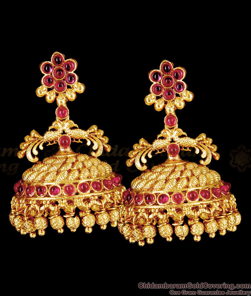 Premium Quality Peacock Temple Jhumkas With Kemp Stone Antique Earrings Collection Online ER2114