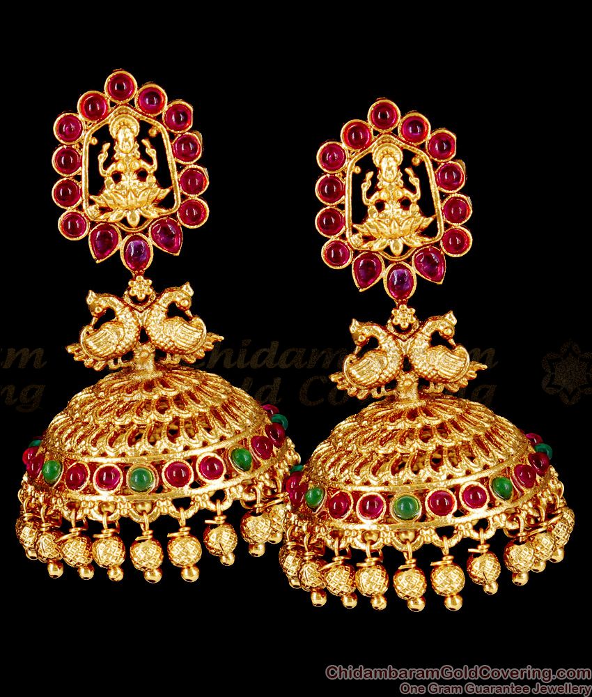 First Quality Nagas Lakshmi Temple Jhumkas With Multi Colour Kemp Stone Antique Earrings Collection Online ER2119