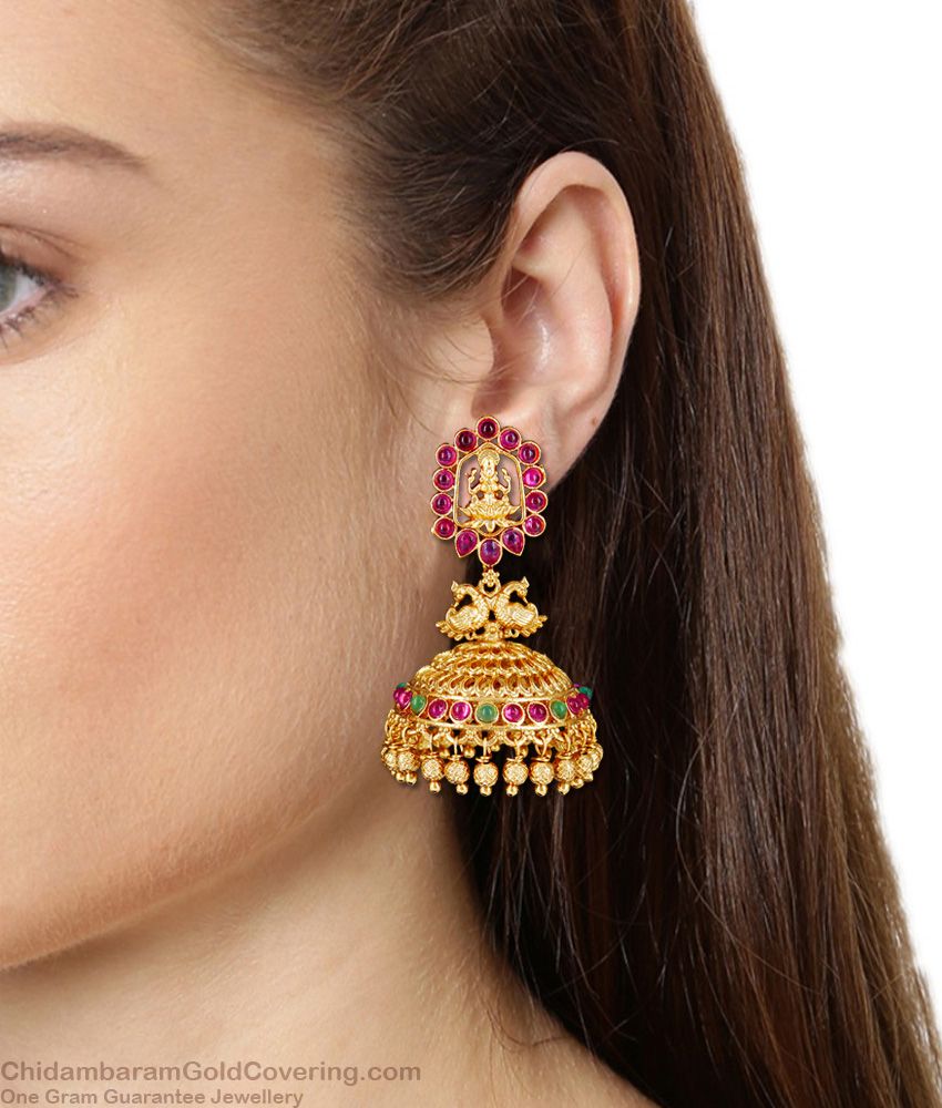 First Quality Nagas Lakshmi Temple Jhumkas With Multi Colour Kemp Stone Antique Earrings Collection Online ER2119