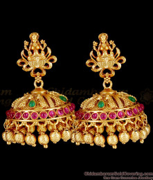 Antique Nagas Lakshmi Temple Jhumkas With Multi Colour Kemp Stone Earrings Collection ER2120 Antique Nagas Lakshmi Temple Jhumkas With Multi Colour Kemp Stone Earrings Collection ER2120