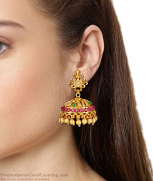 Antique Nagas Lakshmi Temple Jhumkas With Multi Colour Kemp Stone Earrings Collection ER2120 Antique Nagas Lakshmi Temple Jhumkas With Multi Colour Kemp Stone Earrings Collection ER2120