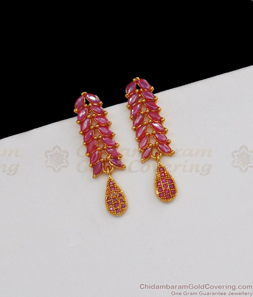 New Gold Earring Leaf design Ruby Stone Dangler ER2142