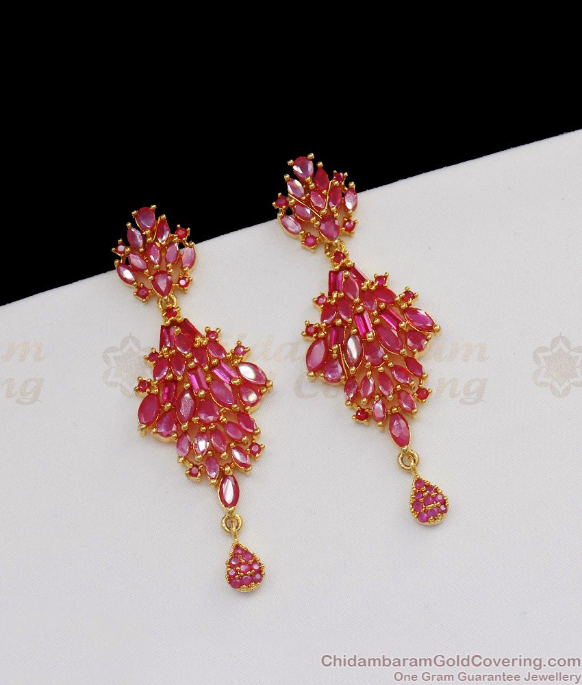Trendy Ruby Stone Gold Earring Design For Party Wear ER2143
