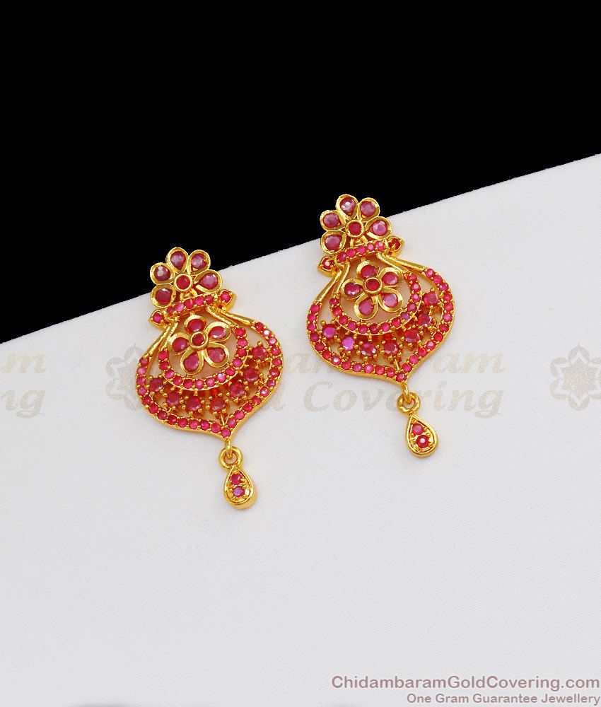 Full Ruby Stone Gold Earrings Dangler Design For Ladies ER2153
