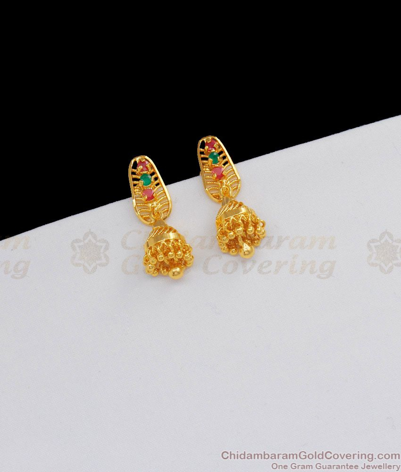 Daily Wear Gold Earring Ruby Emerald Stone Jhumki Kammal Collection ER2158
