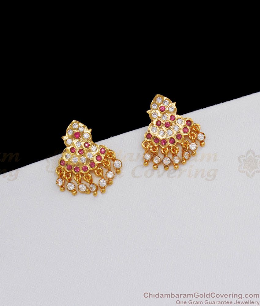 Original Impon AD Pink White Stone Stud Earrings For Party Wear ER2162