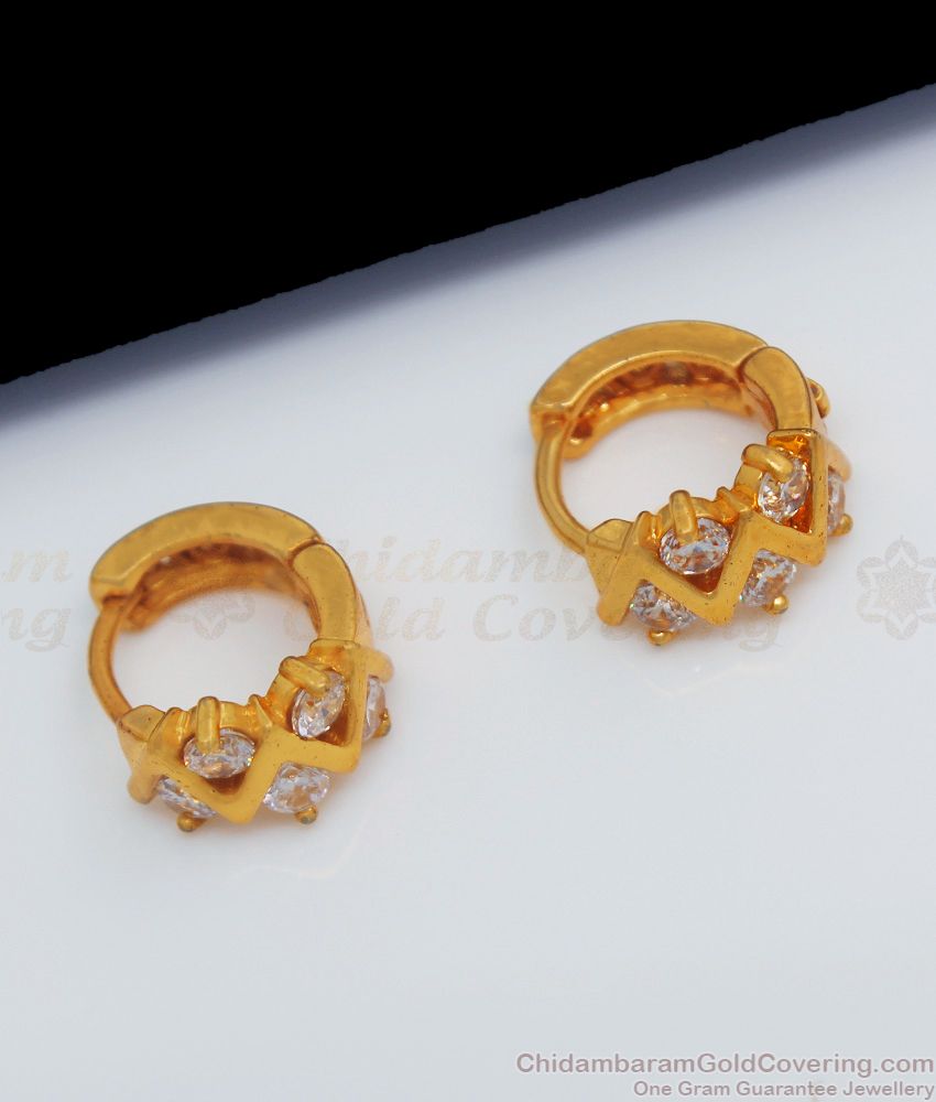 Sparkling White Stone Gold Tiny Hoop Type Earrings ER2170