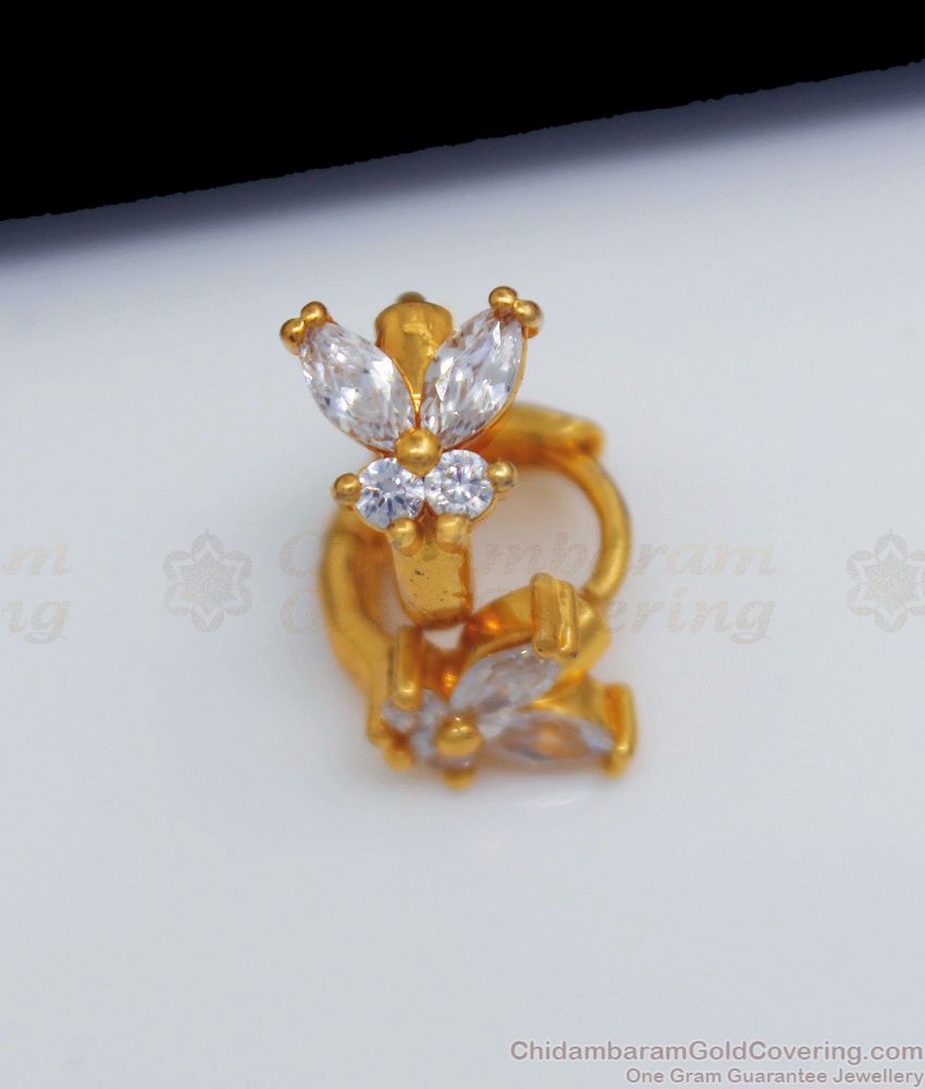 Butterfly Model Design White Stone Gold Hoop Type Earrings ER2173