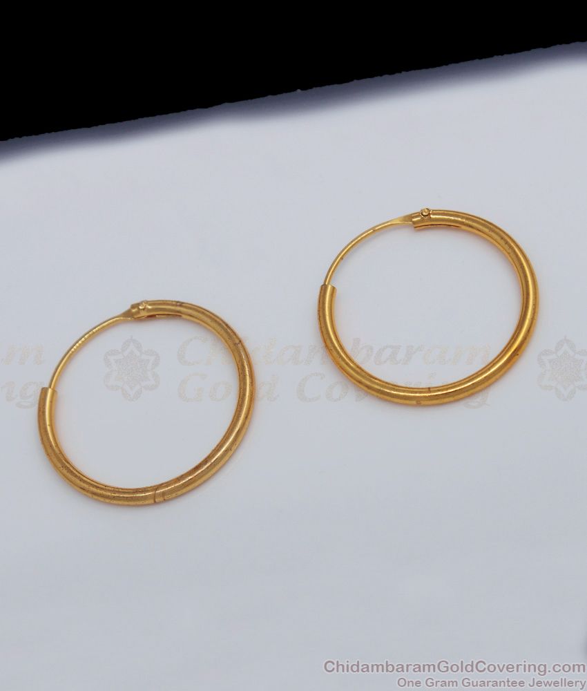Plain Circle Hoop Type Gold Earrings For Daily Wear ER2175