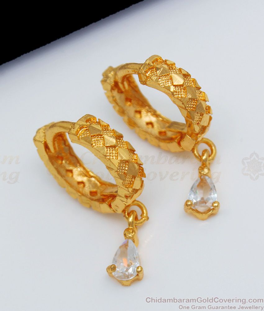  Favorite Gold Hoop Type Earrings With White Stone ER2179