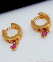 Daily Wear Ruby White Stone Gold Hoop Type Earrings ER2182 Daily Wear Ruby White Stone Gold Hoop Type Earrings ER2182