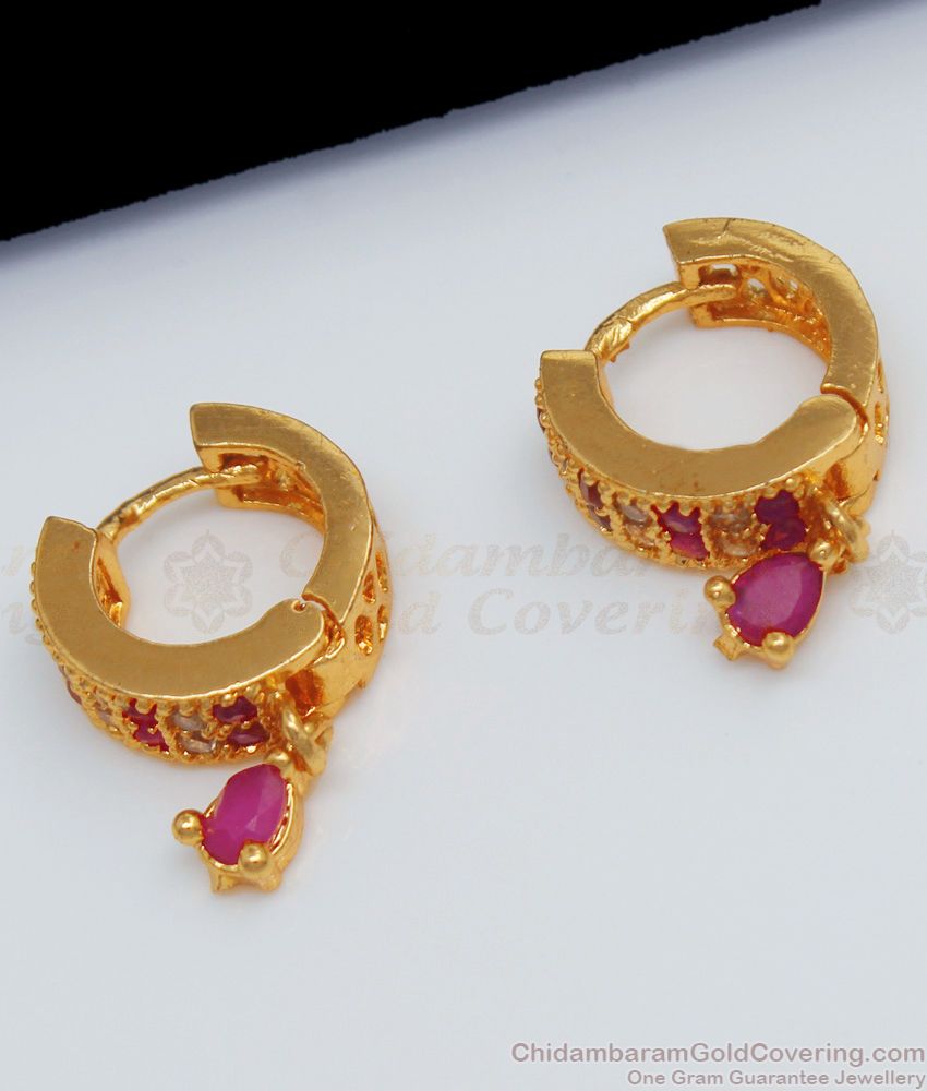 Daily Wear Ruby White Stone Gold Hoop Type Earrings ER2182