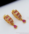 Daily Wear Ruby White Stone Gold Hoop Type Earrings ER2182