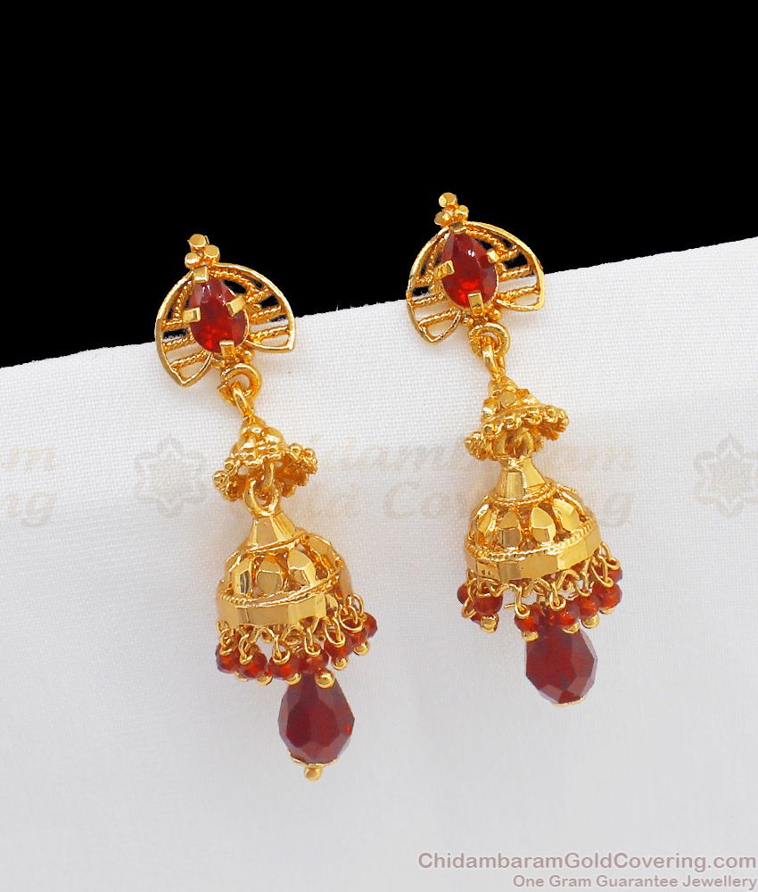 Ravishing AD Red Stone Double Layer Jimmiki Type Earrings ER2197