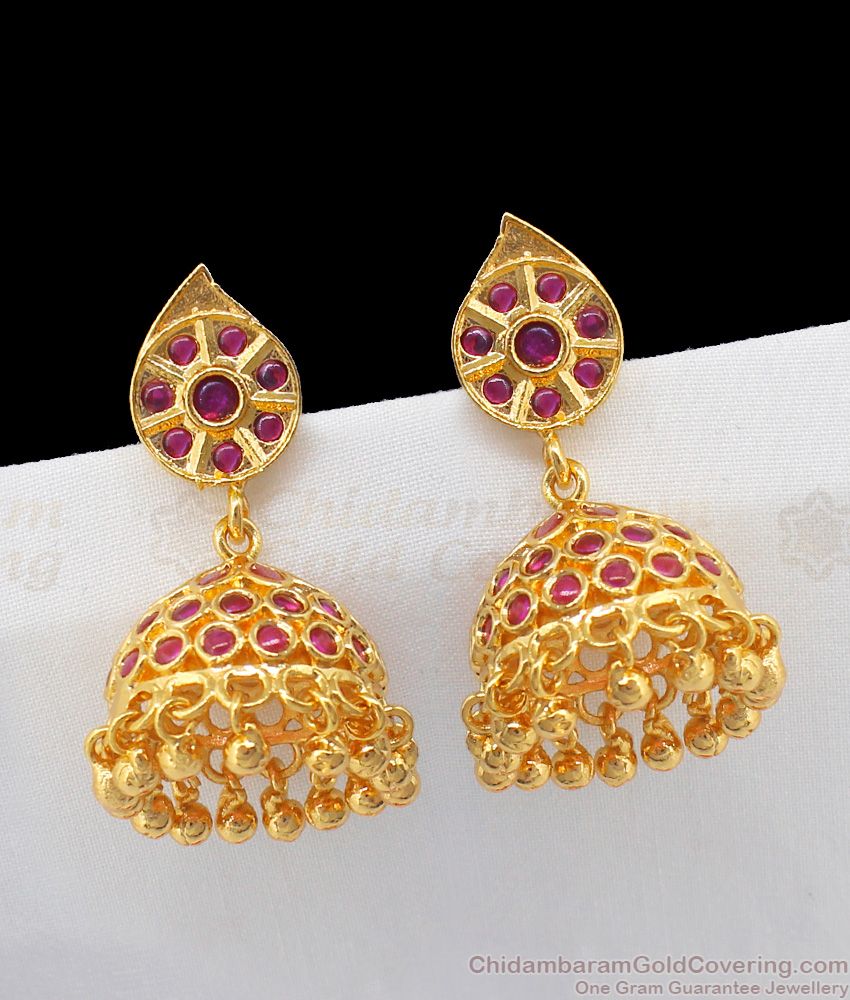 Unique Ruby Stone Gold Jimmiki Kammal For Wedding Wear ER2200