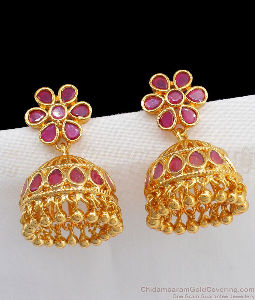 Impressive Ruby Stone Umbrella Design Gold Jhumka ER2205