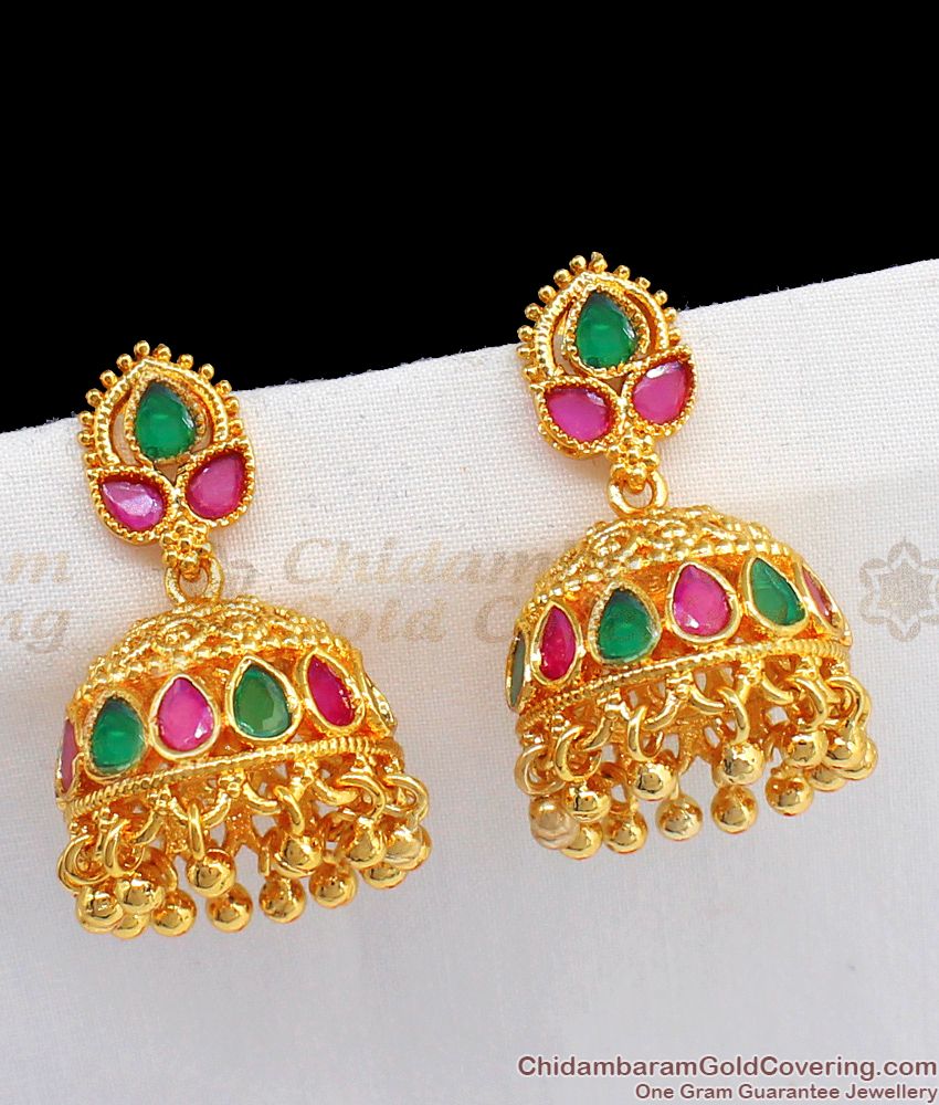 AD Ruby Emerald Stone Jimiki Kammal For Wedding Collections ER2223
