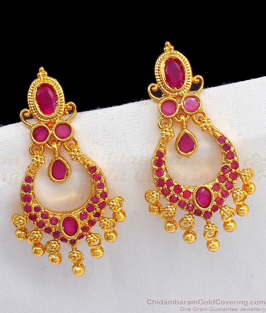  Stylish AD Pink White Stone Gold Earrings ER2227