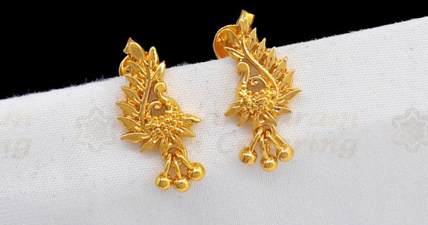 Trendy Leaf Pattern One Gram Gold Earrings For Daily Wear ER2250