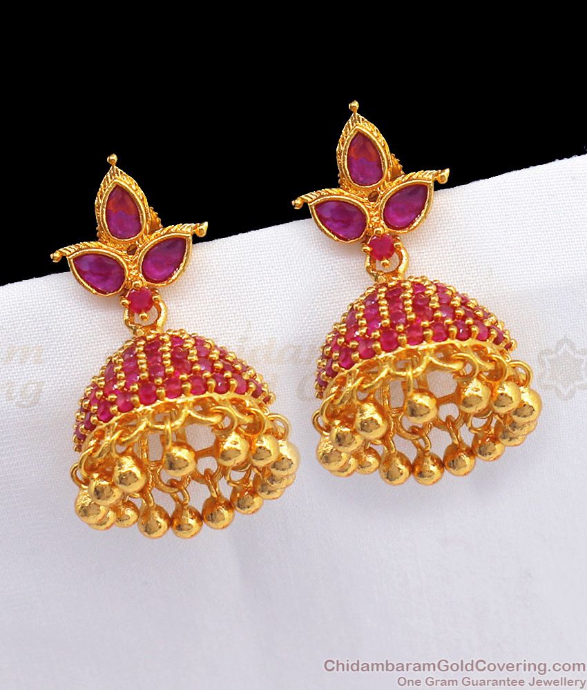 Fascinating Ruby Stone Gold Jimiki Kammal For Bridal Wear ER2269