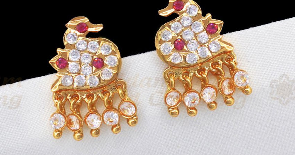 Aspiring Big Five Petal Gold Impon Ruby AD White Stones Flower Studs For  Girls ER1642 | Flower studs, Stud earrings, White stone