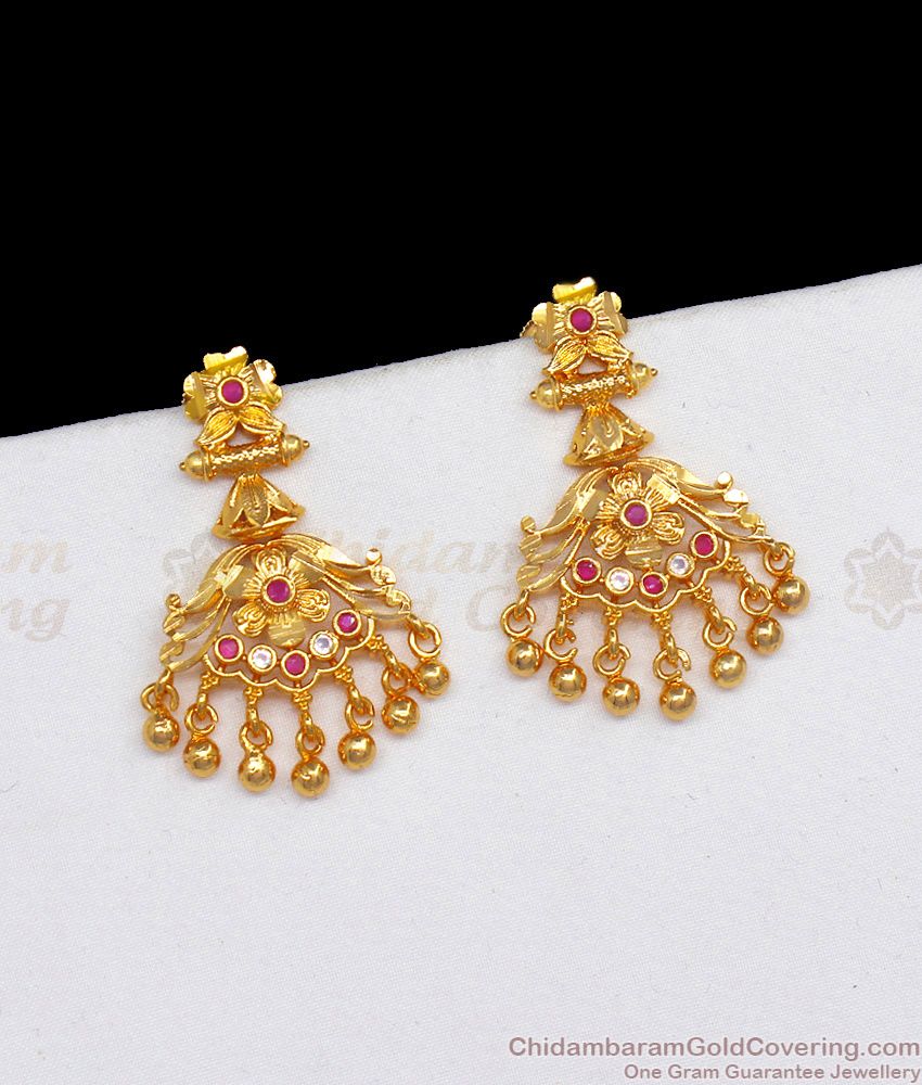 New Arrival Ruby White Stone Gold Earring Dangler ER2299