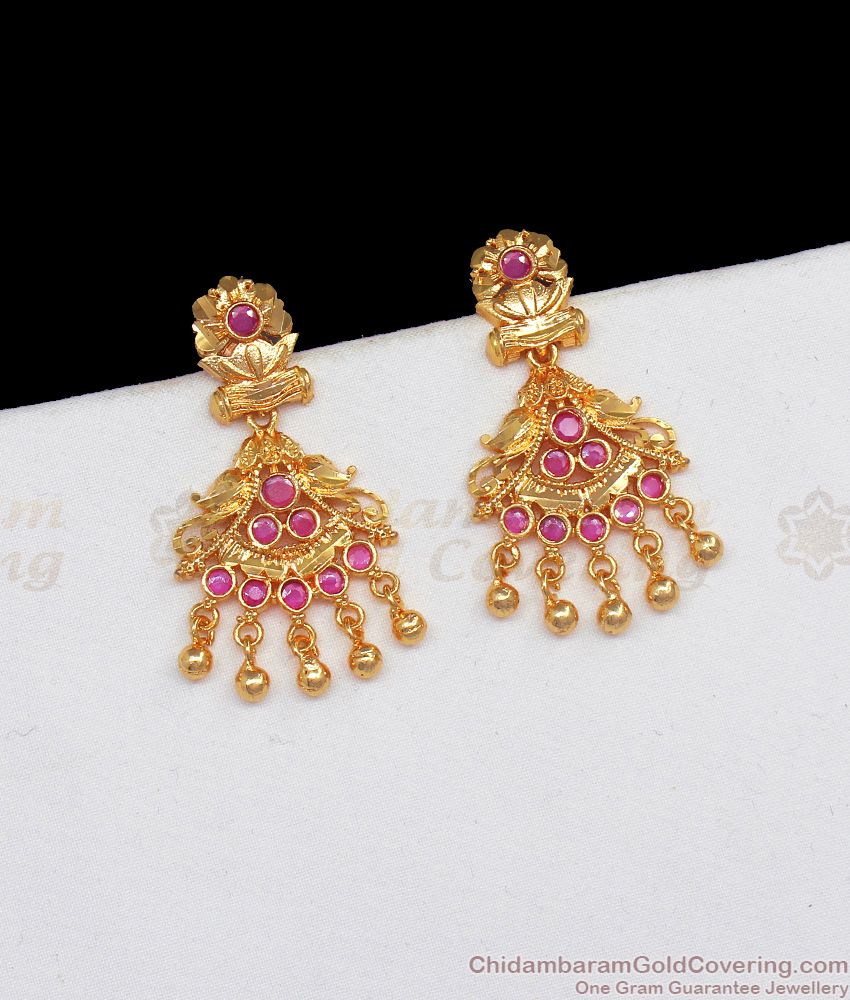 Party Wear Ruby Stone Gold Earring Dangler Design For Ladies ER2303