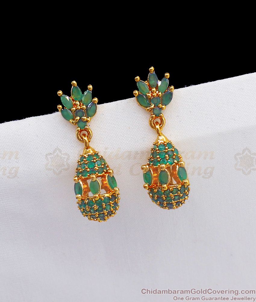 Pretty Emerald Stone Gold Earring Dangler ER2308