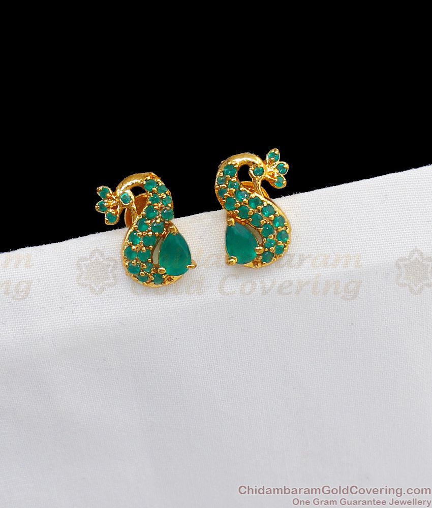 Cute Peacock Design Emerald Gold Stud Earrings For Teen Girls ER2310
