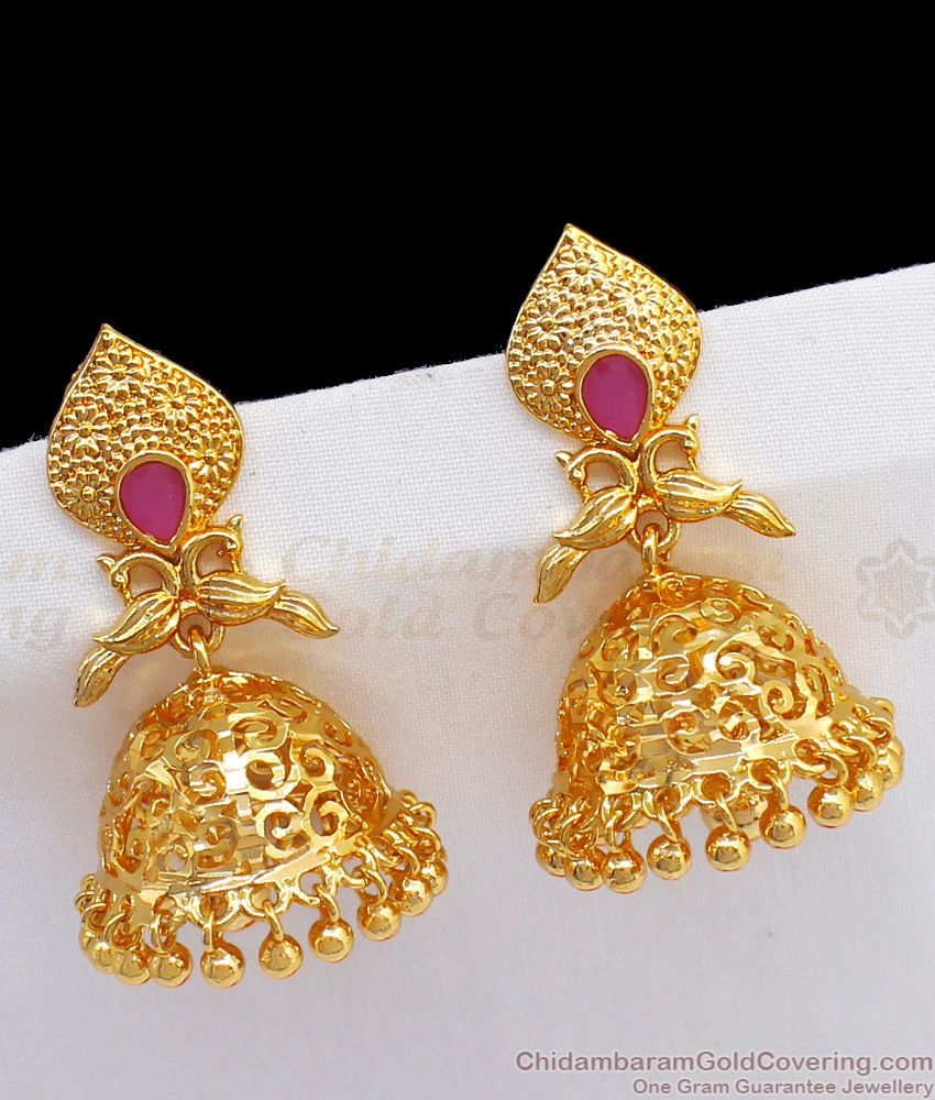 Grand Big Gold Jhumki Kammal With Ruby Stone For Marriage Wear ER2313