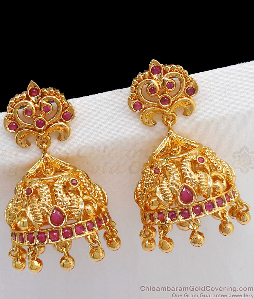 Fast Moving Ruby Stone Gold Jhumki Kammal For Bridal Wear ER2323