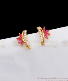 Trendy Ruby White Stone Gold Stud Earrings For Party Wear ER2336