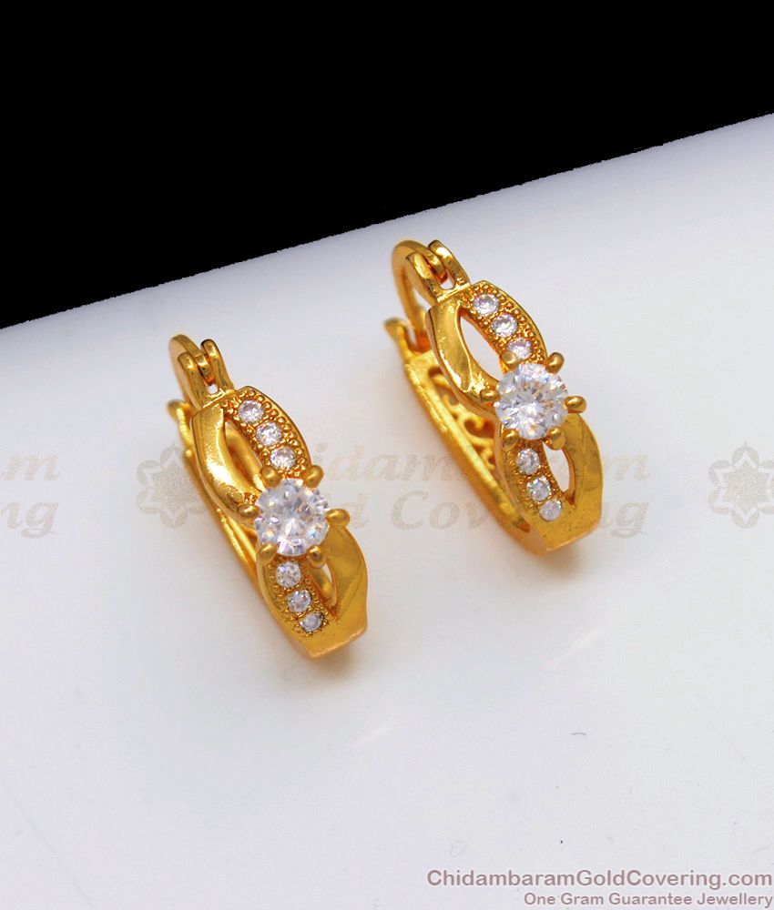 Trendy Diamond Hoop Earrings Design One Gram Gold For College Girls ER2347