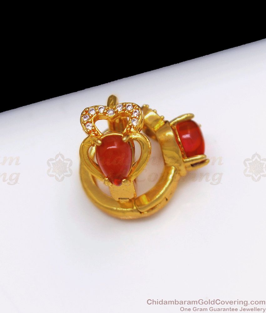 Red Pavala Stone Hoop Earrings Design One Gram Gold For Daily Use ER2350