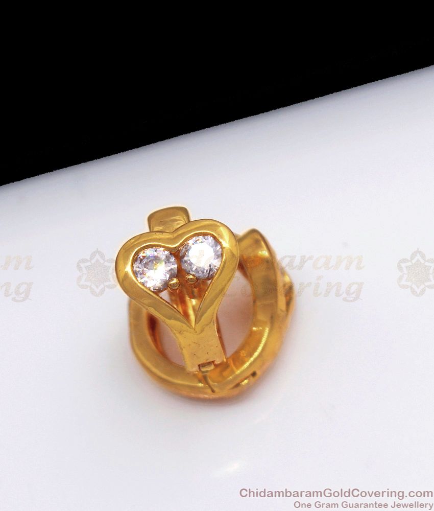 Heart Design Diamond Hoop Earrings Design One Gram Gold For Daily Wear ER2351