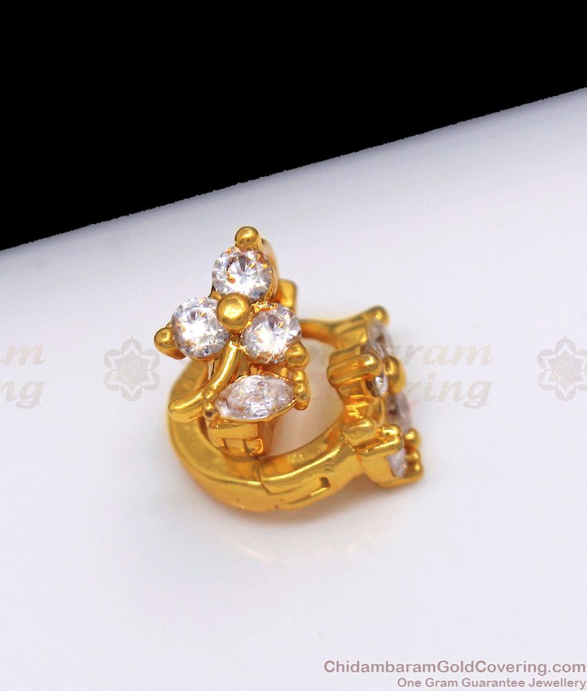 Three Stone Hoop Earrings Design One Gram Gold For Girls ER2354