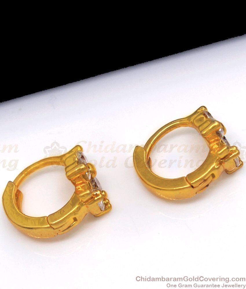 Three Stone Hoop Earrings Design One Gram Gold For Girls ER2354