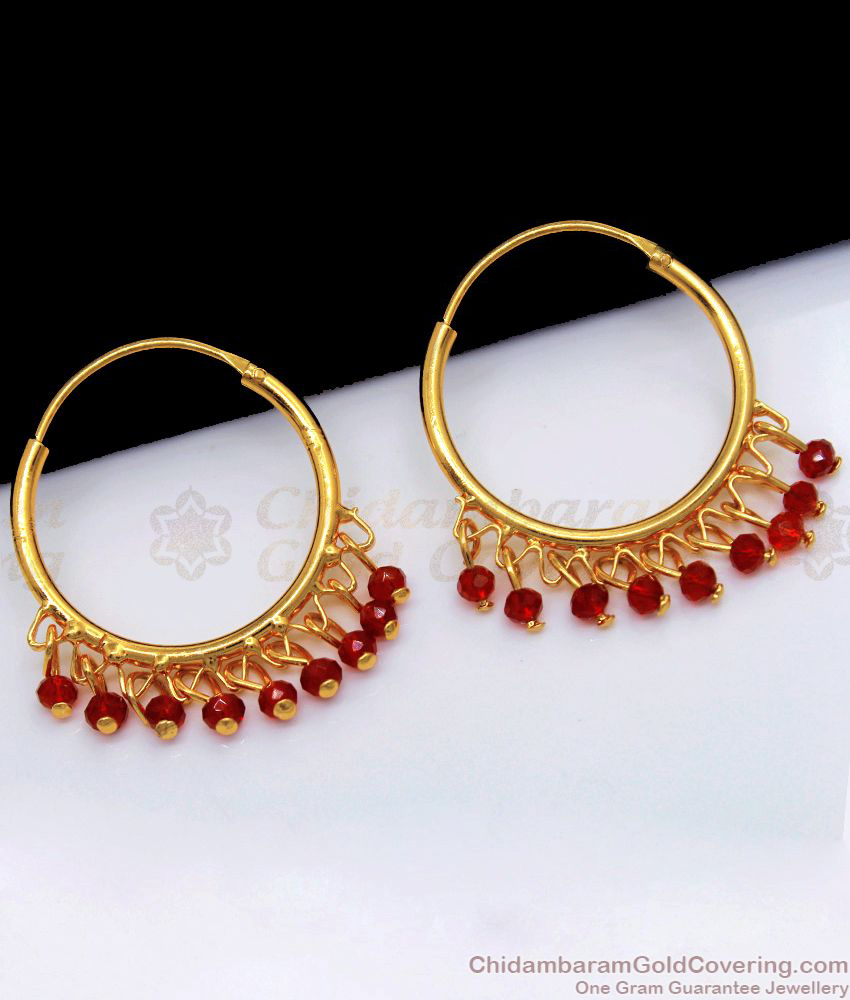 Fast Moving Gold Hoop Earrings With Red Beads ER2358