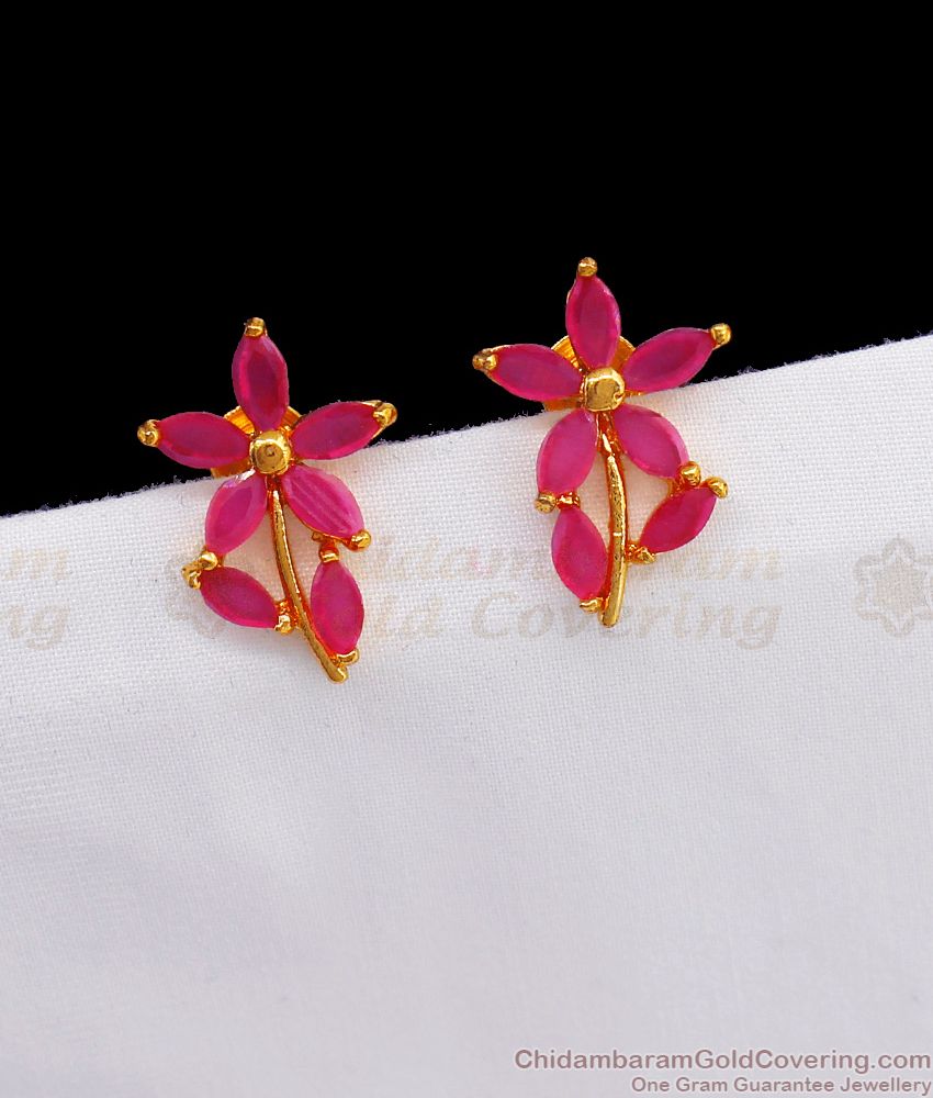 Unique Handmade Semi Precious Sunflower Design Studs With Ruby Stone ER2366