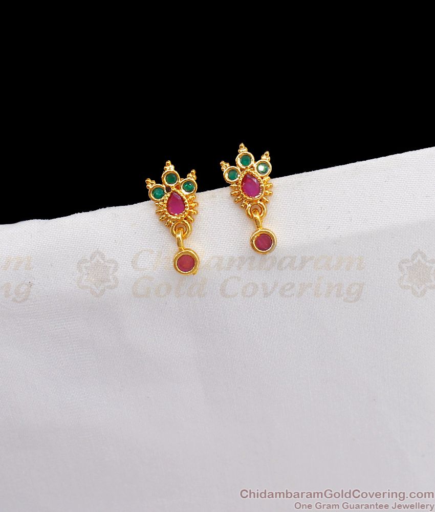 Cute Small Size Multi Stone Gold Stud Earring Collections ER2383