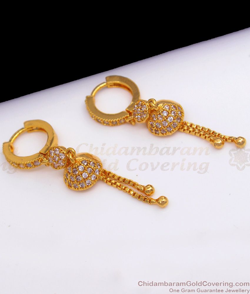 White Stone Gold Hoop Earrings Latest One Gram Gold Jhumkas ER2398