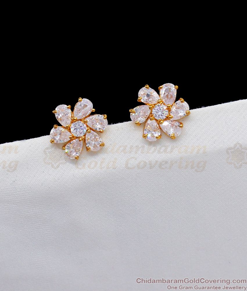 Fancy White AD Stone Sparkling Flower Design Gold Studs Online Shopping ER2422