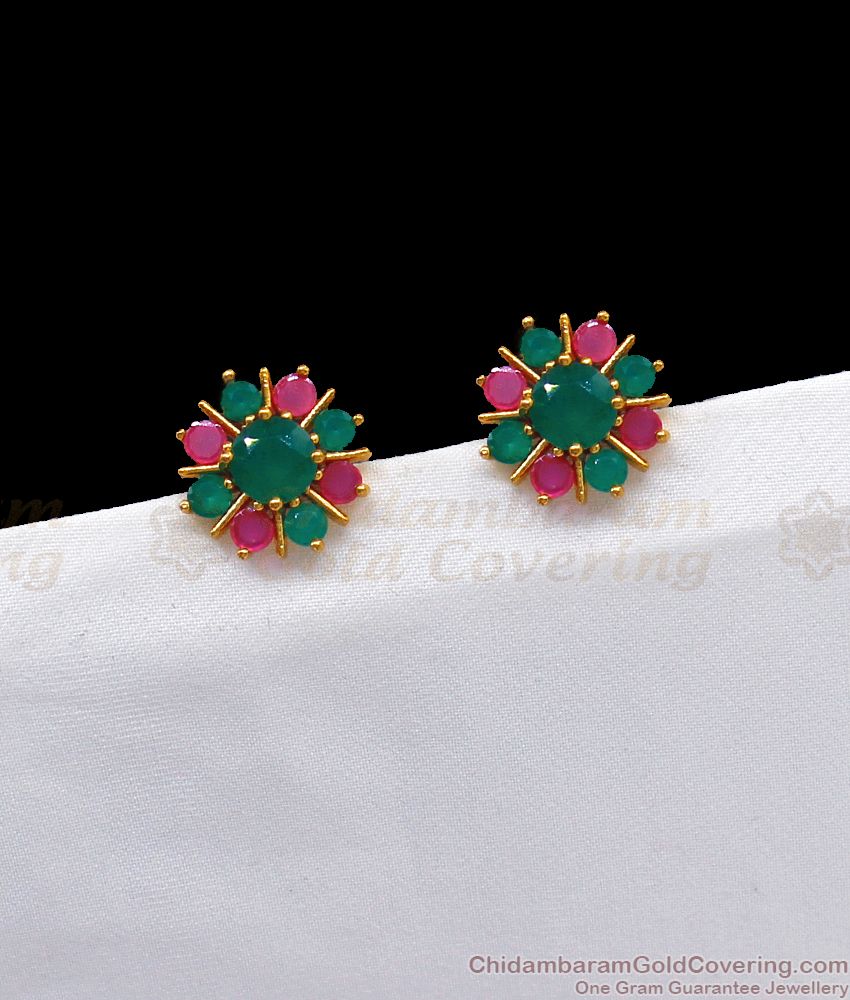 Big Stud Ruby And Emerald Gold Stud Daily Wear Collection ER2431