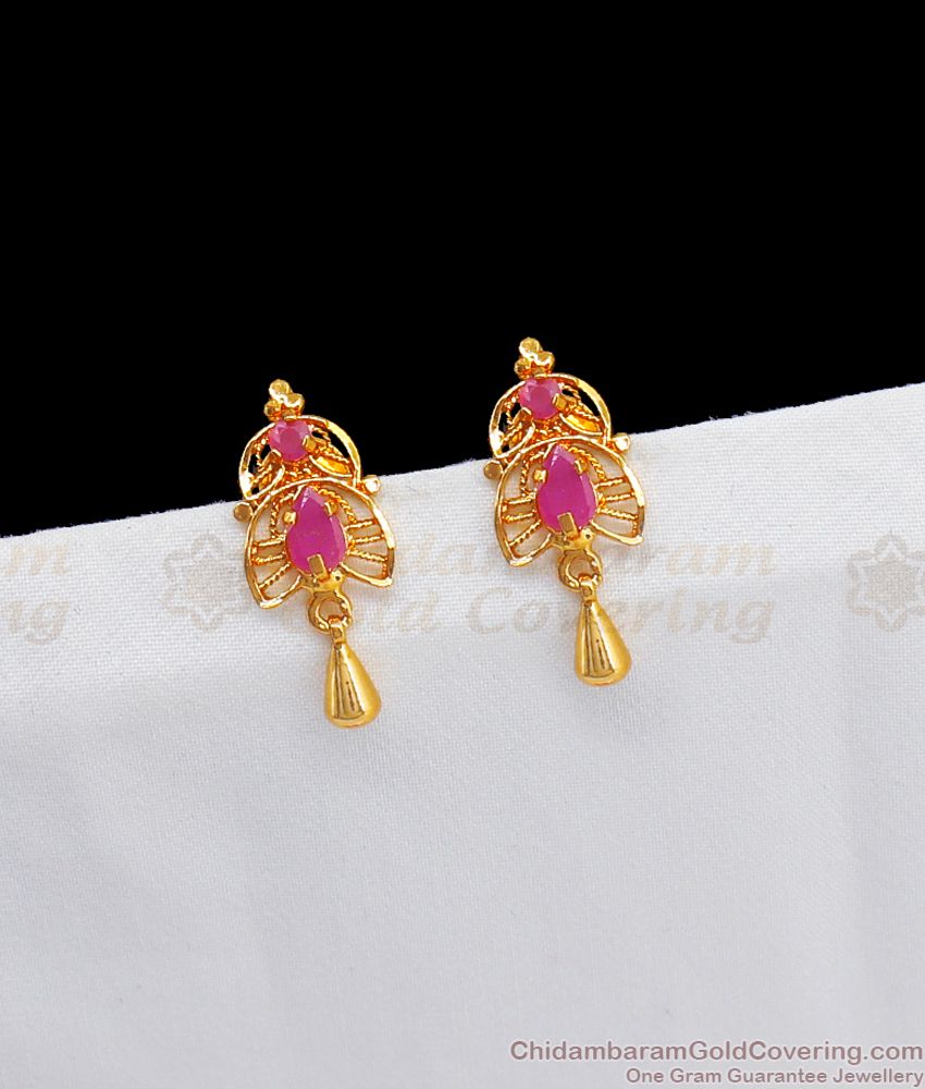 Simple Attractive Kerala Stone Earrings Gold Finish Stud Collection Daily Use ER2461